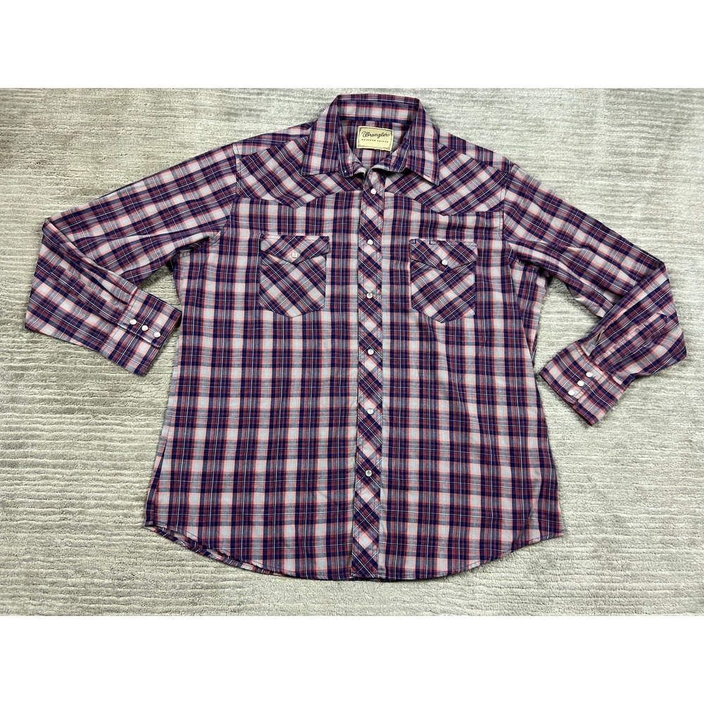 Wrangler‎ Western Shirt Mens XL Multicolor Plaid Snap Front Long Sleeve Yoke